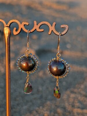 Song of the Ocean Earrings - 14k Gold Fill, Black Pearl, Black Opal
