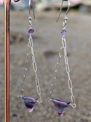Aurora Earrings - Sterling Silver, Fluorite, Amethyst